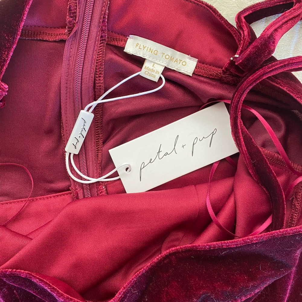 NWT Petal + Pup Lexie Velvet Jumpsuit – Burgundy, Size L - Picture 4 of 7